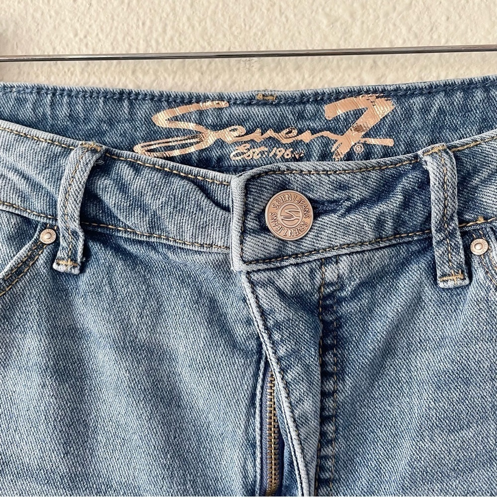 Seven7 Slim Flare Jeans Women’s 10 Blue Light Wash High Rise Ripped Boho Stretch - Picture 4 of 12